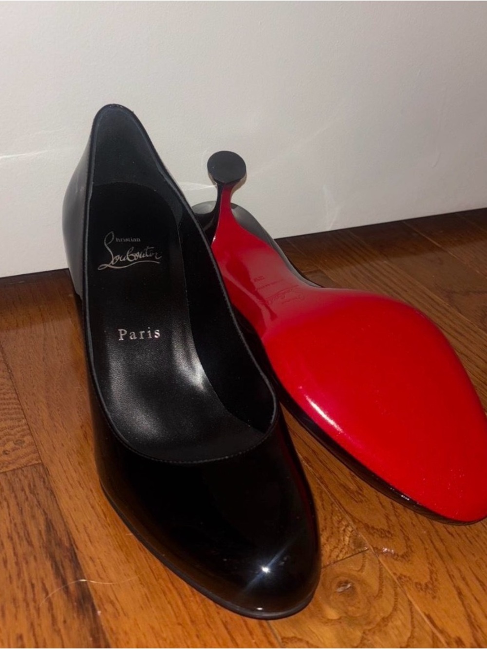 Christian Louboutin Black Patent Pumps with Red Sole Accent